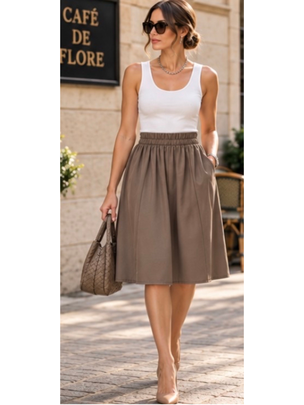 Bottega Veneta Midi Skirt Size 6 Brown Cotton New!